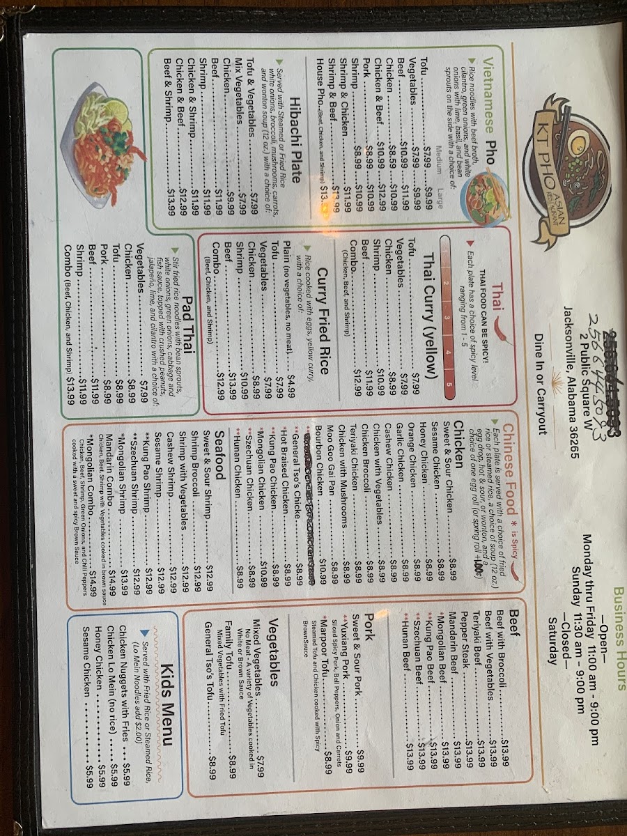Menu Kt Pho Asian Restaurant - Jacksonville, Al-4